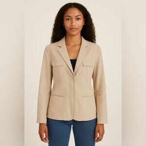DKNY Beige Linen-Blend Utility Blazer - Size 8